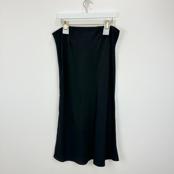 NEW Madewell The Layton Midi Slip Skirt Pull On Viscose Side Slit Black US 14 - Picture 12 of 15